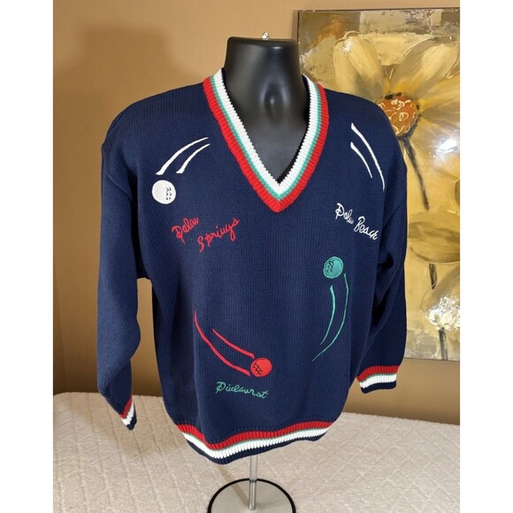 Vintage Quantum Sportswear Golf Themed Embroidered Striped Sweater Men’s Size L - Picture 7 of 16